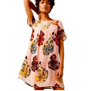 Anthropologie Maeve Hydrangea Market Silk Blend Velvet Burnout Swing Dress M
